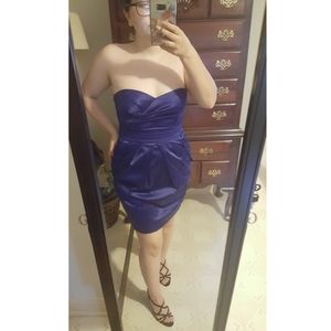 Royal Blue/Purple Strapless Satin Dress w/ pockets
